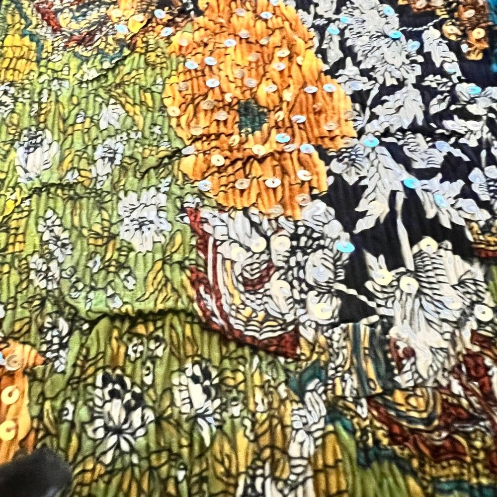Alberto Makali Art To Wear Embellished Abstract Floral Scrunch Shirt M - Picture 5 of 6